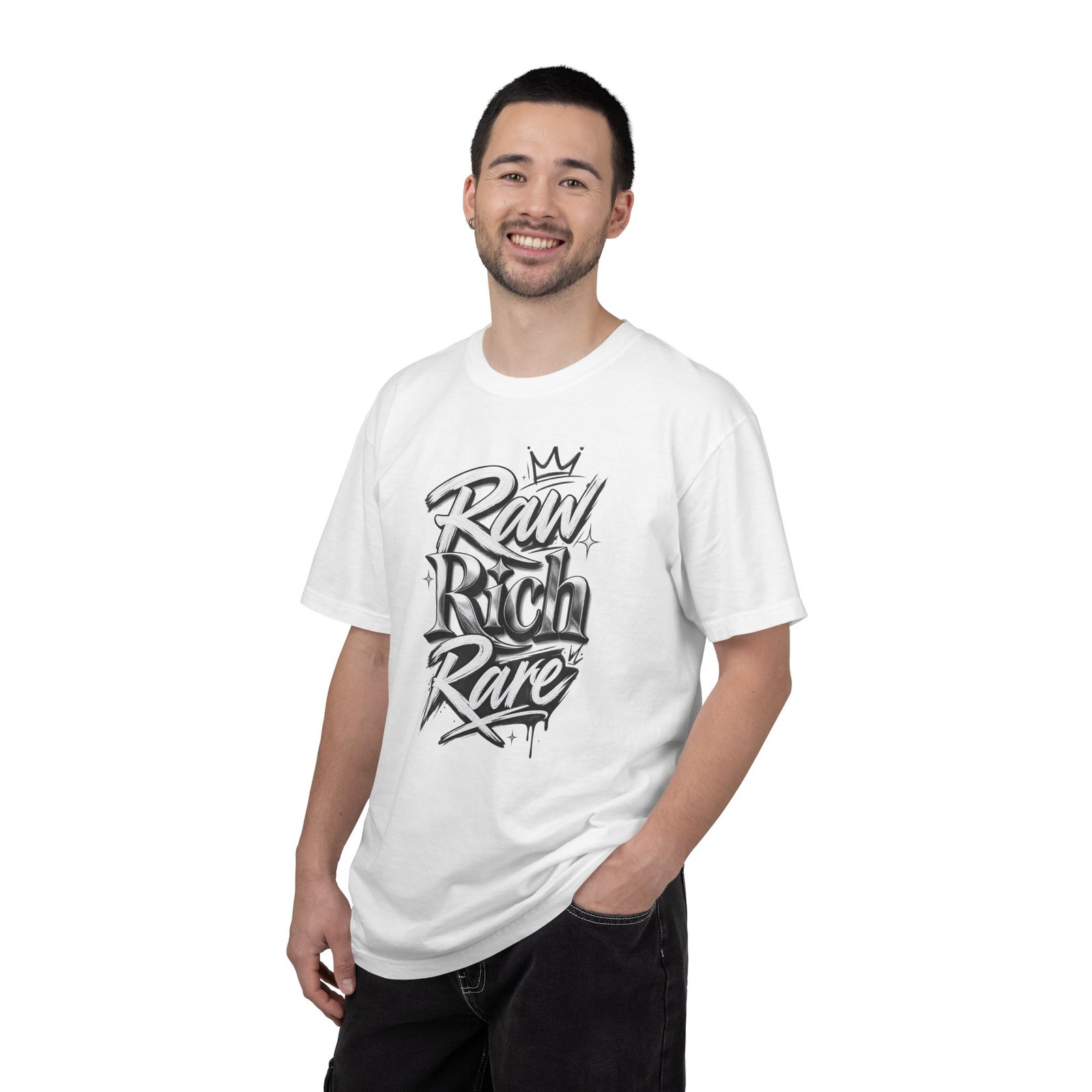 White "RAW RICH RARE"Unisex Oversized Standard T-Shirt